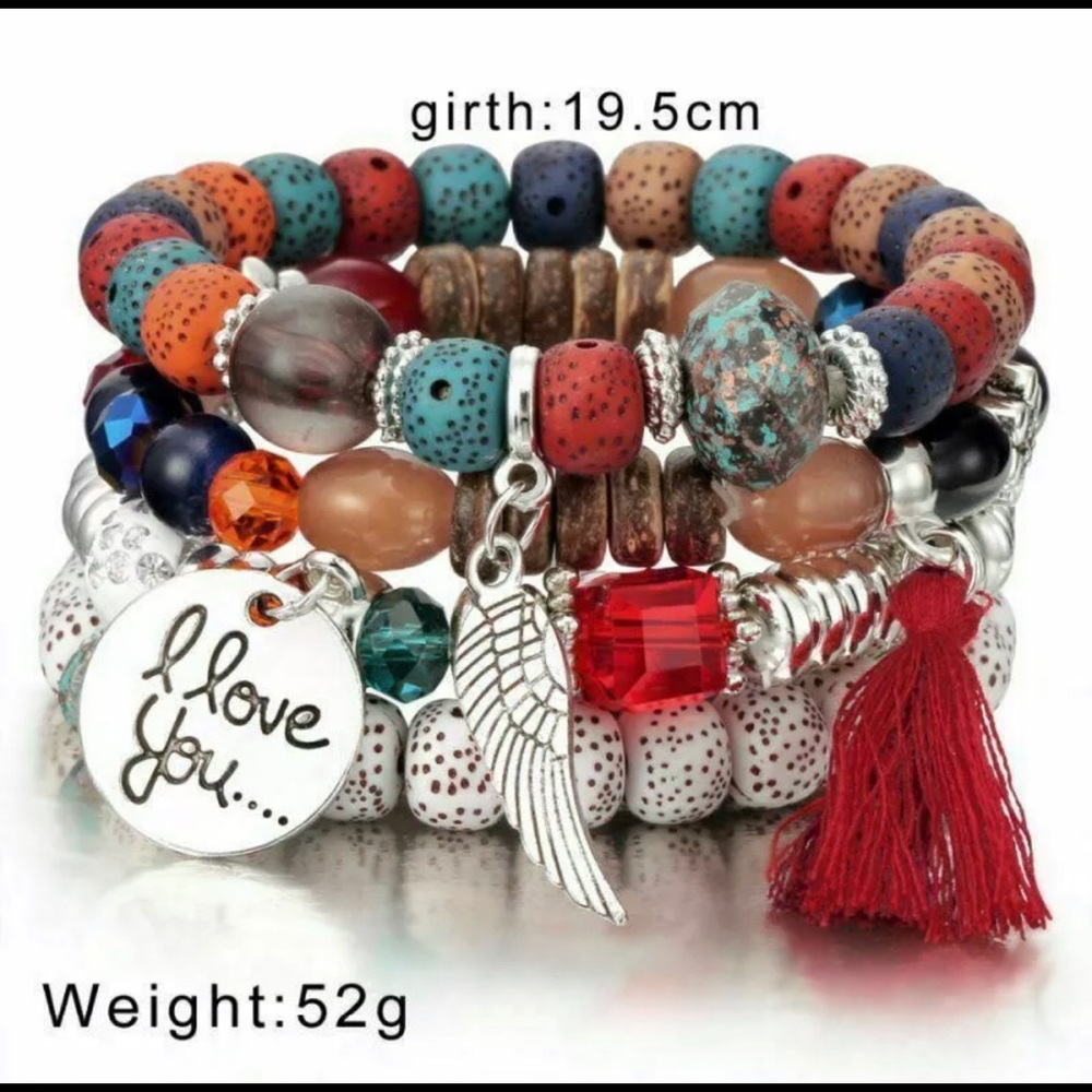 SET/4 Beaded Boho Hippie Bracelets Fashion Love
